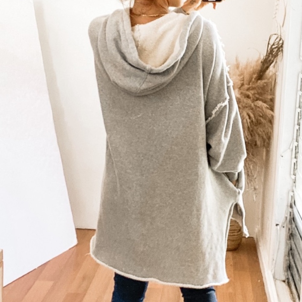Free People Gray Hooded Sweat Jacket